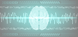 Image of a brain with brain waves overlapping.