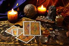 Tarot cards and esoteric accessories.